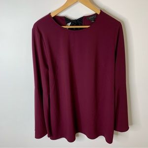 Halogen Plum Blouse with Bow and Bell Sleeve
